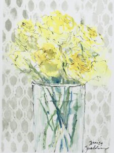 Expressive loose marks evoking the fragile flowers.