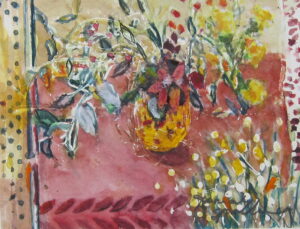 Warm colours suggesting comfort. The pattern suggesting the viewer is outside.